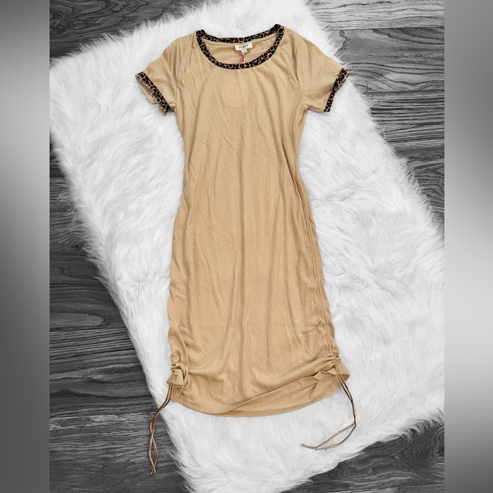 Umgee Tan Midi Dress with Leopard Accents